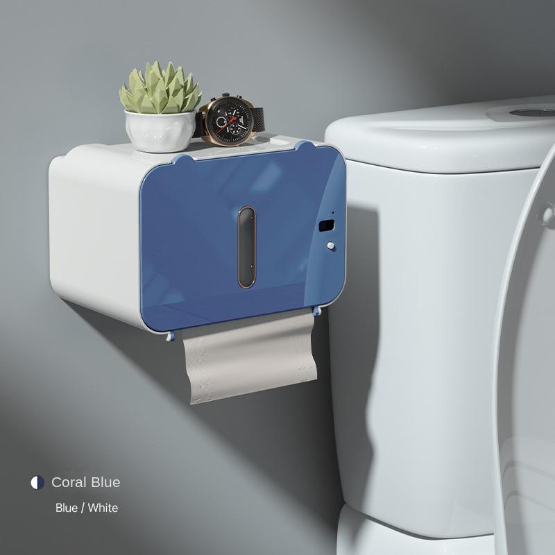 Smart Sensor Tissue Box Punch-free Automatic Paper Dispensing Machine for Bathroom and Toilet Portable Kitchen Storage Rack синий