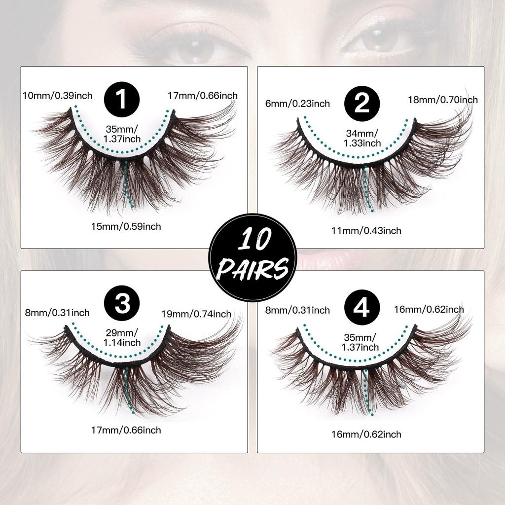 Bulk Pack 10 Pairs for Wispy Volume False Eyelashes Natural Look Faux Mink Cruelty-Free Custom Logo Sets Mix Length