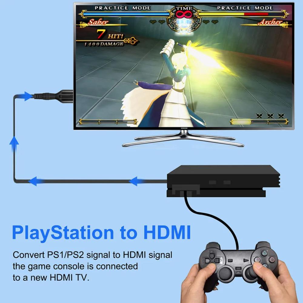 PS2 To HDMI Adapter Audio Video Converter Adapter Cable 1M 480i/480p/576i for Sony PS2 To HDMI for All PS2 Display Modes