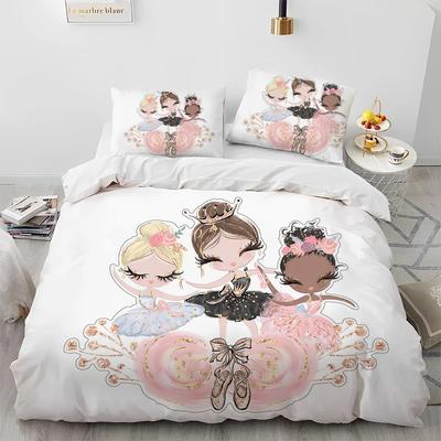 Kinder Cartoon Süßes Ballettmädchen Ballerina Bettdecke Bettwäsche Set Bettbezug Bettset Steppdecke Bettbezug Kissenbezug Königliche Größe Bettwäsche Set