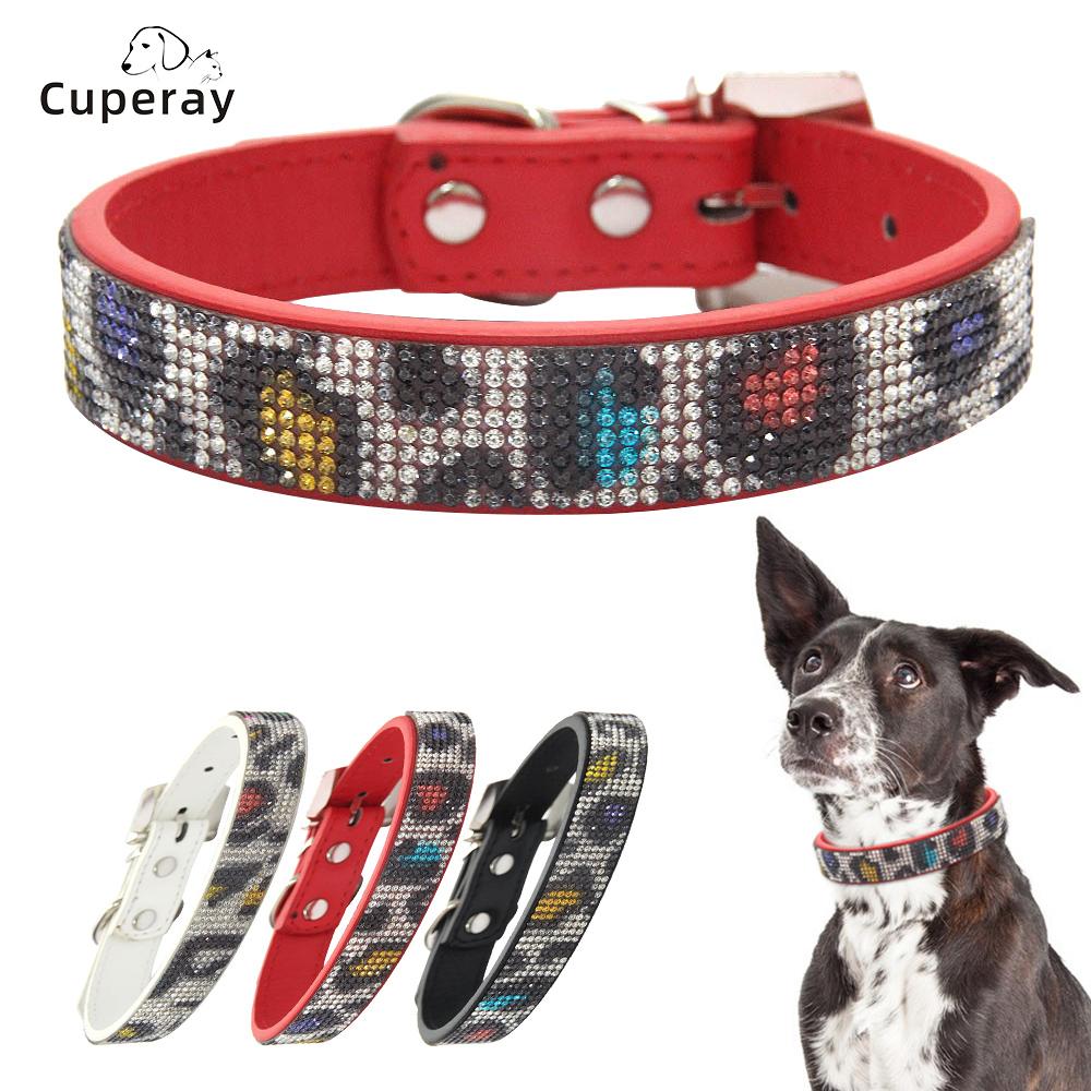 Classic Dog Collar,Colorful Crystal Diamond Buckle Sparkle Leopard Print Leather with Rhinestones Collar for Small Dogs Medium Cats Dogs