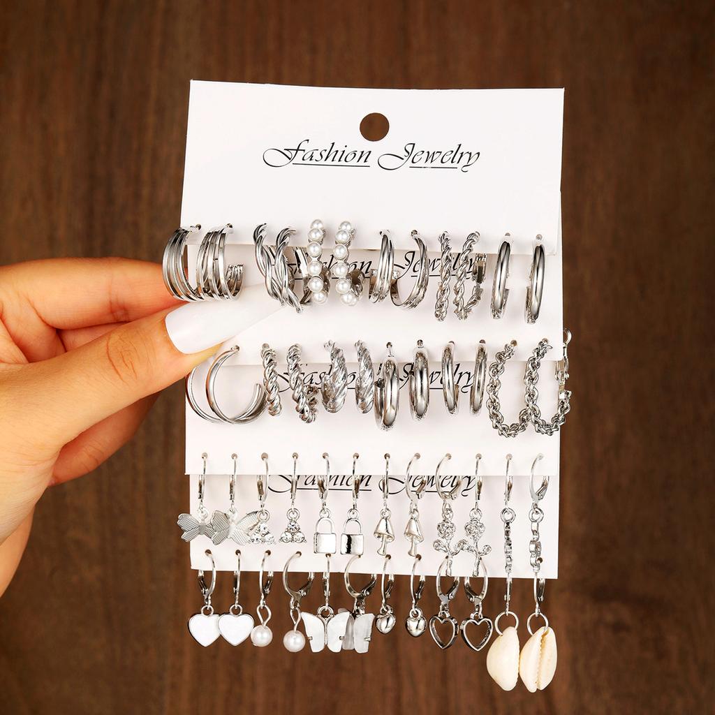 48 Pcs Fashion Pearl Decor Twist Design Earrings Set For Women Vintage Geometric Heart Butterfly Drop Earring Daily Life Jewelry