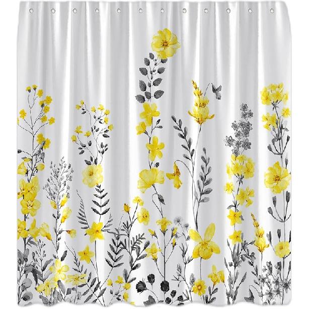 

Желто-серый цветочный занавес для душа Элегантный полевой цветок травы цветочный листья растение акварель ботанический современный эстетический шикарный занавес для ванны с крючками 70 W x 70 L (Pack of 1) жёлтый