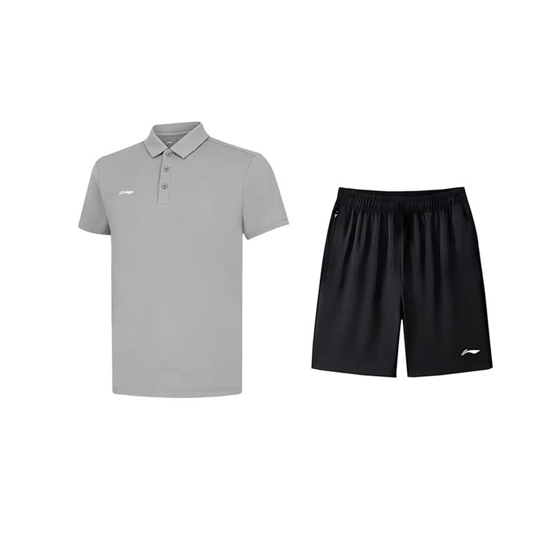 

Li-Ning Solid Color Simple Comfortable Short Sleeve Versatile Fashion Quick-Dry Shorts Casual Sports Set Unisex sets APLV721-1+AKSV843-1 XXL