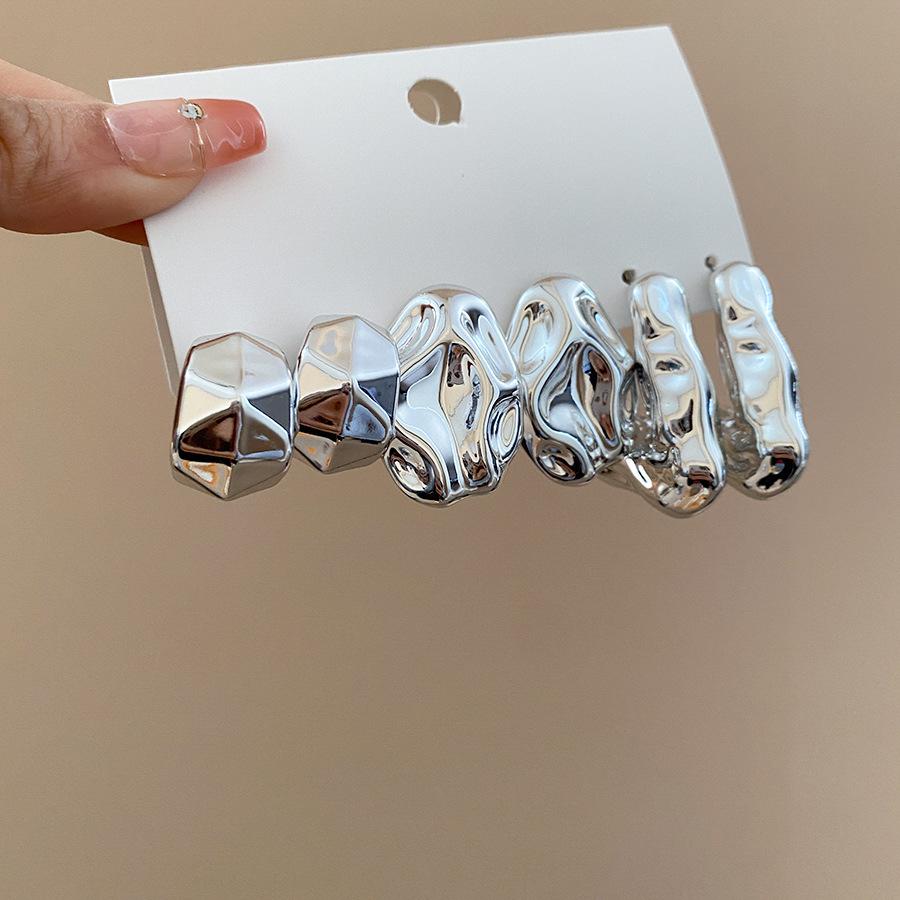 Six-Piece High-End Geometric Steel Stud Earrings Set