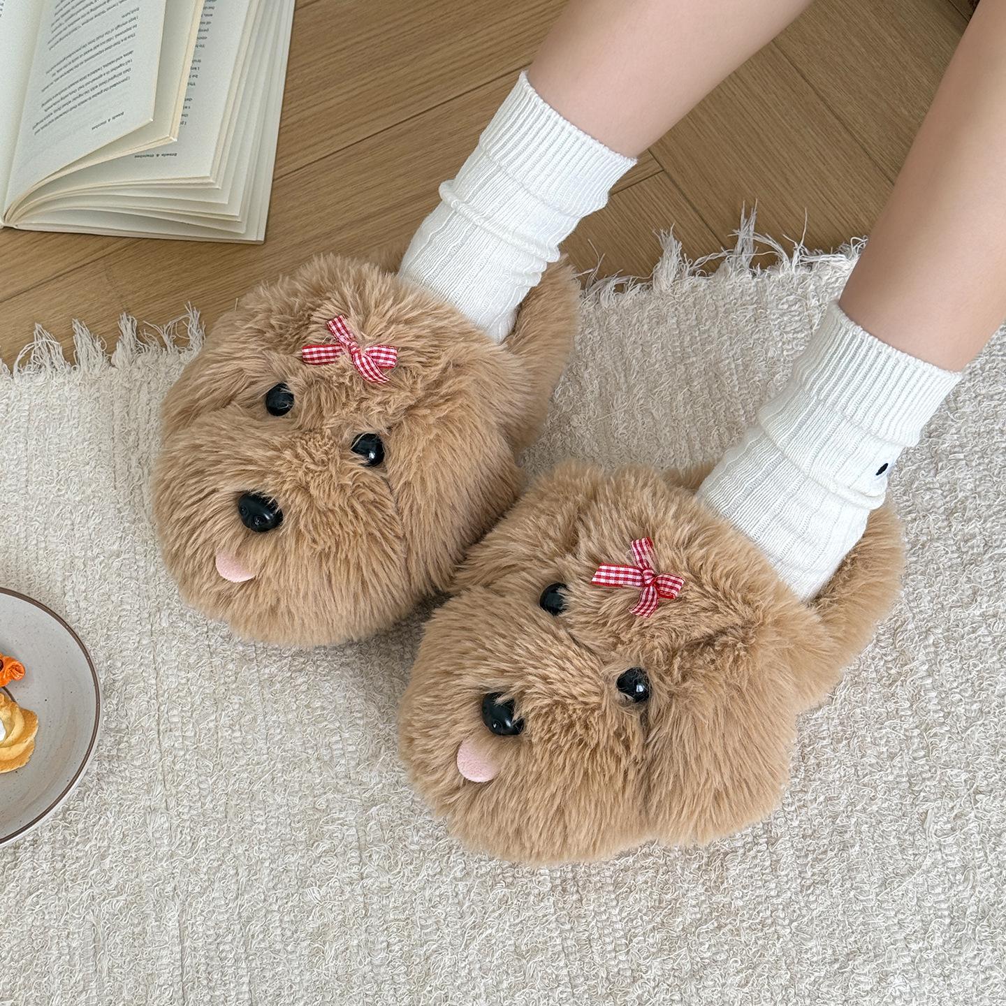 Cartoon Puppy Women s Cotton Slippers - Cute, Warm, Non-slip, Closed Heel for Autumn/Winter Indoor Comfort 36-37