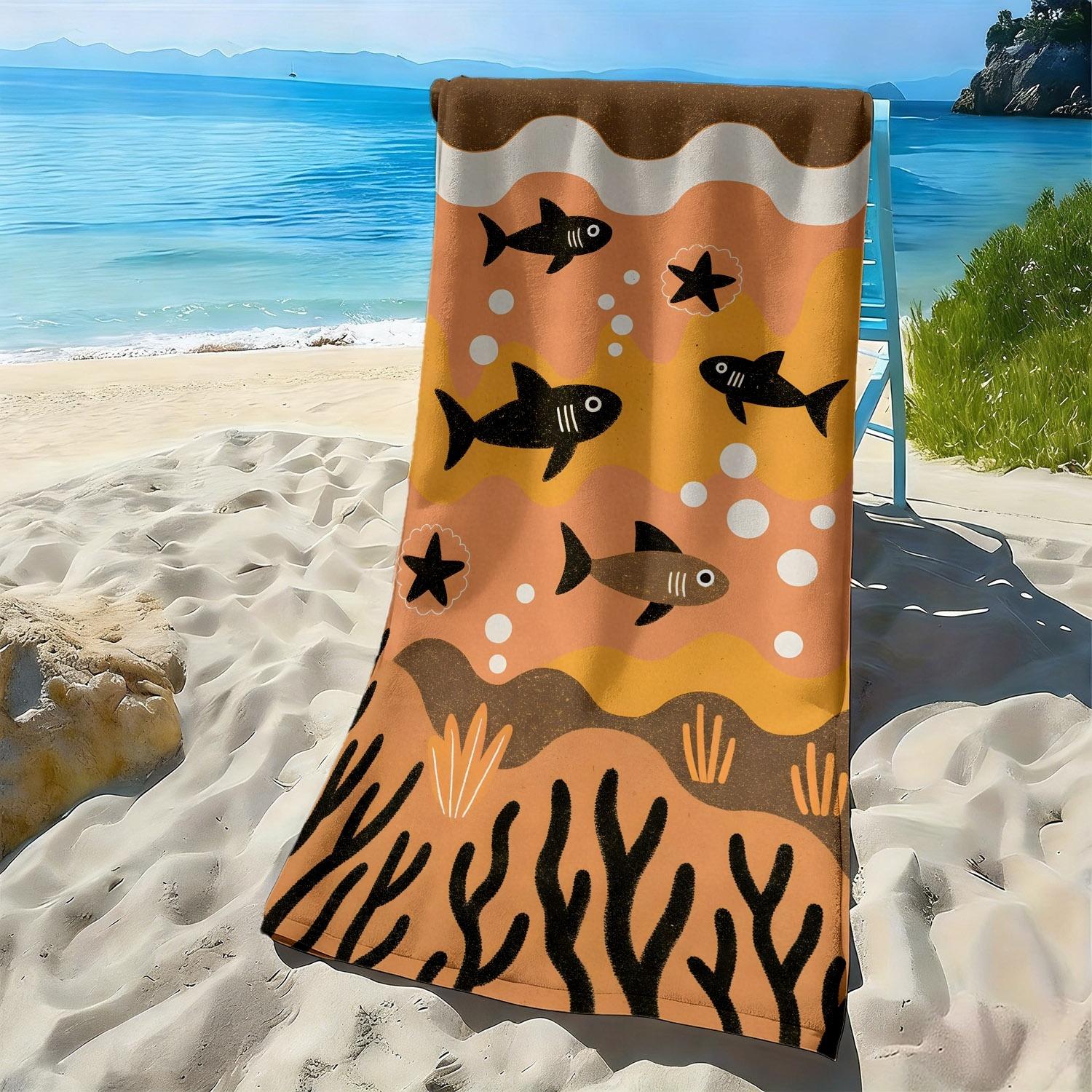 

Cartoon Shark Ocean Pattern polyester microfiber beach towel is highly absorbent, suitable for swimming and beach outings W40*H60(CM)