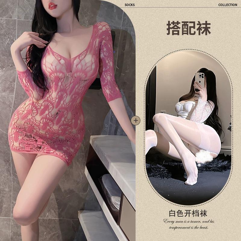 Sex Underwear Pure Desire Sexy Rose Mesh Clothes Gentle Sister Tie Naked Pink Hollow Onesie