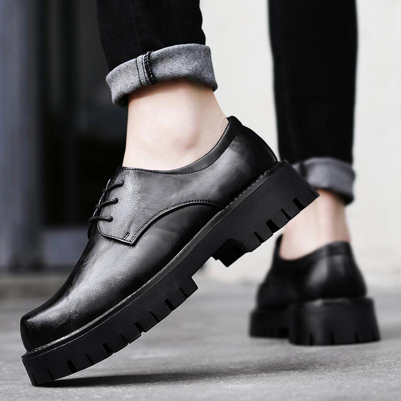 Fashion Brand Leather Platform Men's Shoes Fashion Round Toe Casual Quality Thick Sole British Style Formal Oxford Business Dress Shoes