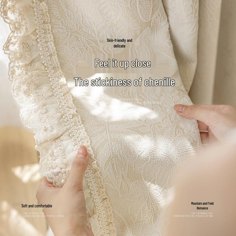 Chu Yang Cream French Jacquard Chenille Blackout Curtains for Living Room and Bedroom - High-End Style Customization
