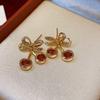 Zircon Bow Cherry Earrings Copper Retro Fruit Earrings High-end Bow Drop Earrings  Women