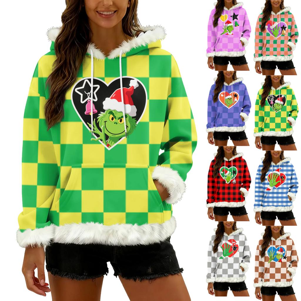 Women's Christmas  print contrasting loose casual hoodie