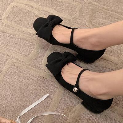 Pantofi Single Mary Jane cu Toc Gros și Fundă pentru Femei Toamnă/Iarnă Pantofi Francezi cu Toc Jos Balerini pentru Navetă