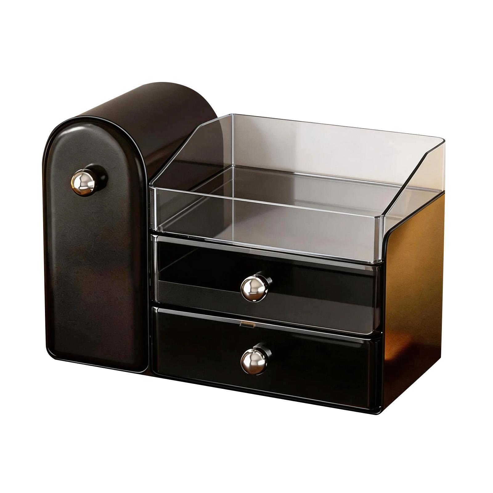 

Acrylic Cosmetic Organizer Storage Box with Multiple Compartments and Drawers for Makeup Accessories and Small Items One Size чёрный