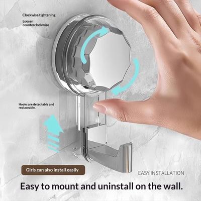 Rotating Suction Cup Hook with Vacuum Lock Heavy-Duty No-Drill Adhesive Hook for Bathroom Kitchen Door Removable Reusable Space-Saving Organizer