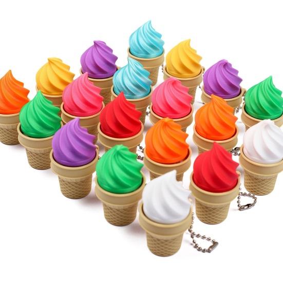 Ice Cream Cone Fidget Keychain 3D Printed Stress Relief Toy with Mechanical Keyboard Clicker Portable Decompression Gadget for Backpack Bag Keys Fun