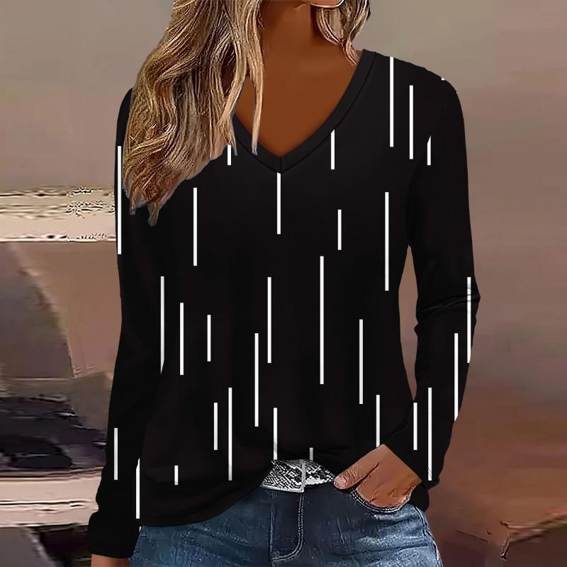 Fashion geometry Flower pattern 3D Print Women V-Neck Long Sleeve T-Shirt S