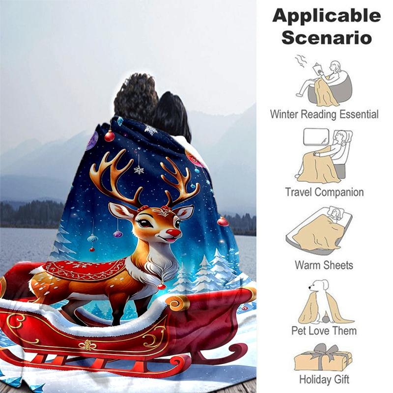 1Pc Christmas Reindeer Sleigh Blanket Soft And Comfortable Casual Warm Camping Travel Christmas Halloween Gift M921388