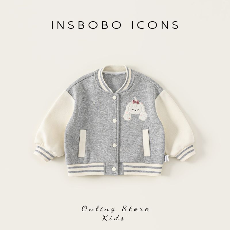 Insbobo Girls  Jacket 2026 Spring New Stylish Baseball Jacket for Girls Children s Clothing Spring Fashion Trend Flower Gray 90