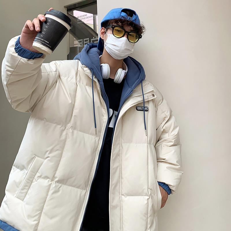 New loose hooded fake two trendy brand cotton-padded clothes for men's thickened casual versatile youth jacket cotton-padded clothes