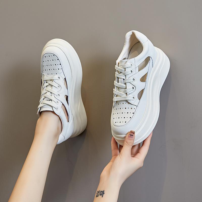Muffin shoes platform women's sandals summer 2025 new shoes, small people show height, hollow inner height increase women's shoes, small white shoes