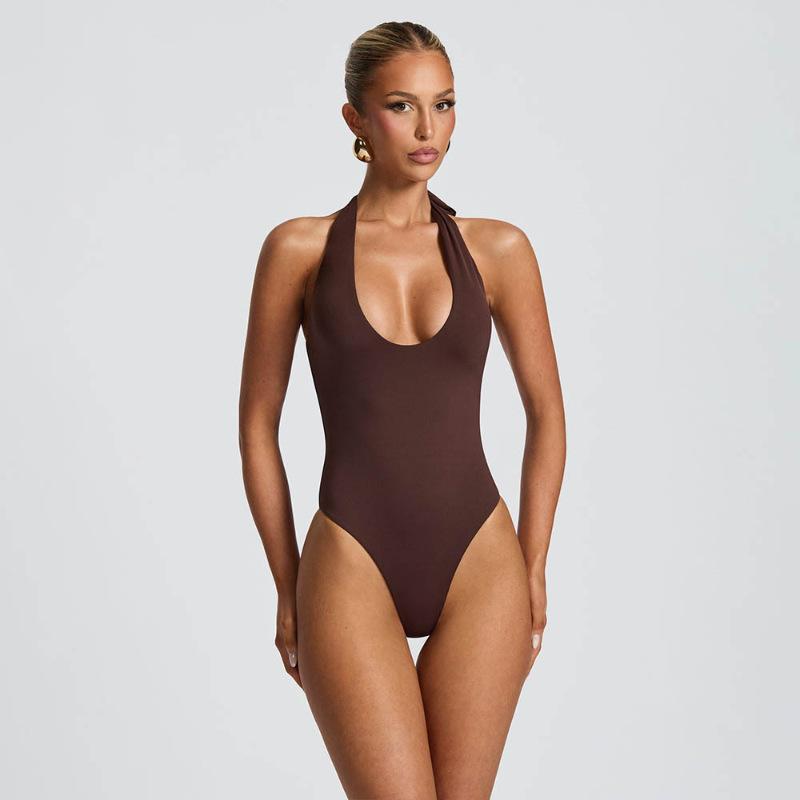 2026 European and American women's clothing autumn new products fashionable and sexy backless solid color decorative neck and hip dress