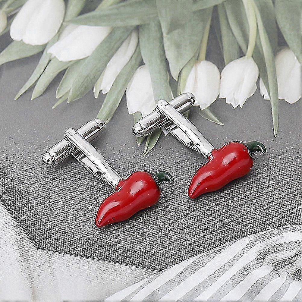 Creative Red Pepper Cufflinks for Men and Women - 4pcs Set for Parties