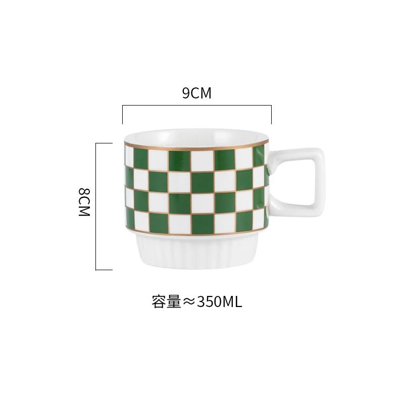 Retro Geometric Plaid Ceramic Coffee Mug Ceramic Cup Home Creative Personality Couple Coffee Mug Desktop Decorative Tableware