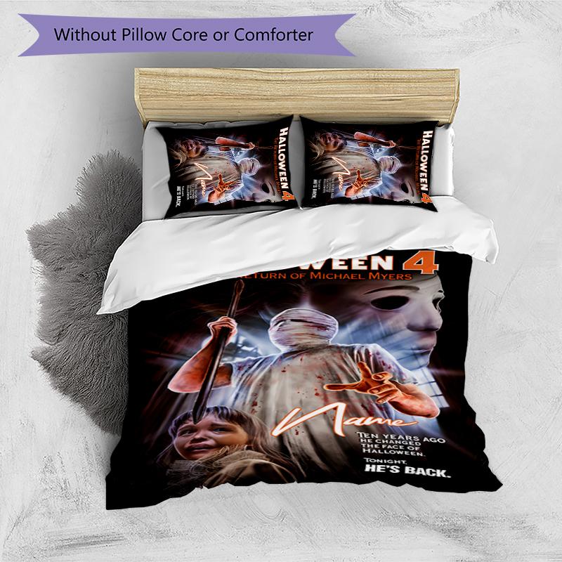 3pcs Custom Name Cartoon Michael Myers Bedding Set Duvet Cover Closure Includes 1 Duvet Cover & 2 Pillowcases for All Seasons Bedroom Decor