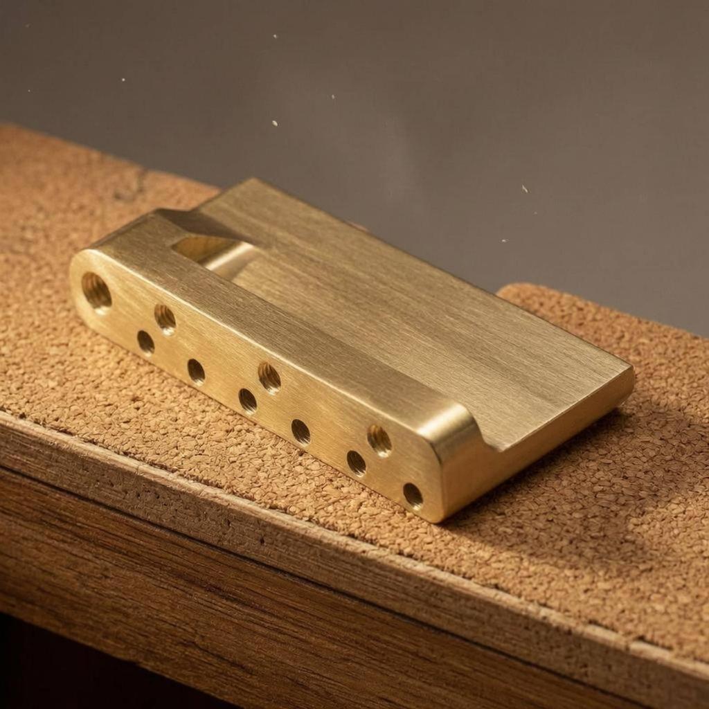 Brass Guitar Bridge Base Brushed Finish Tremolo Drilled Holes