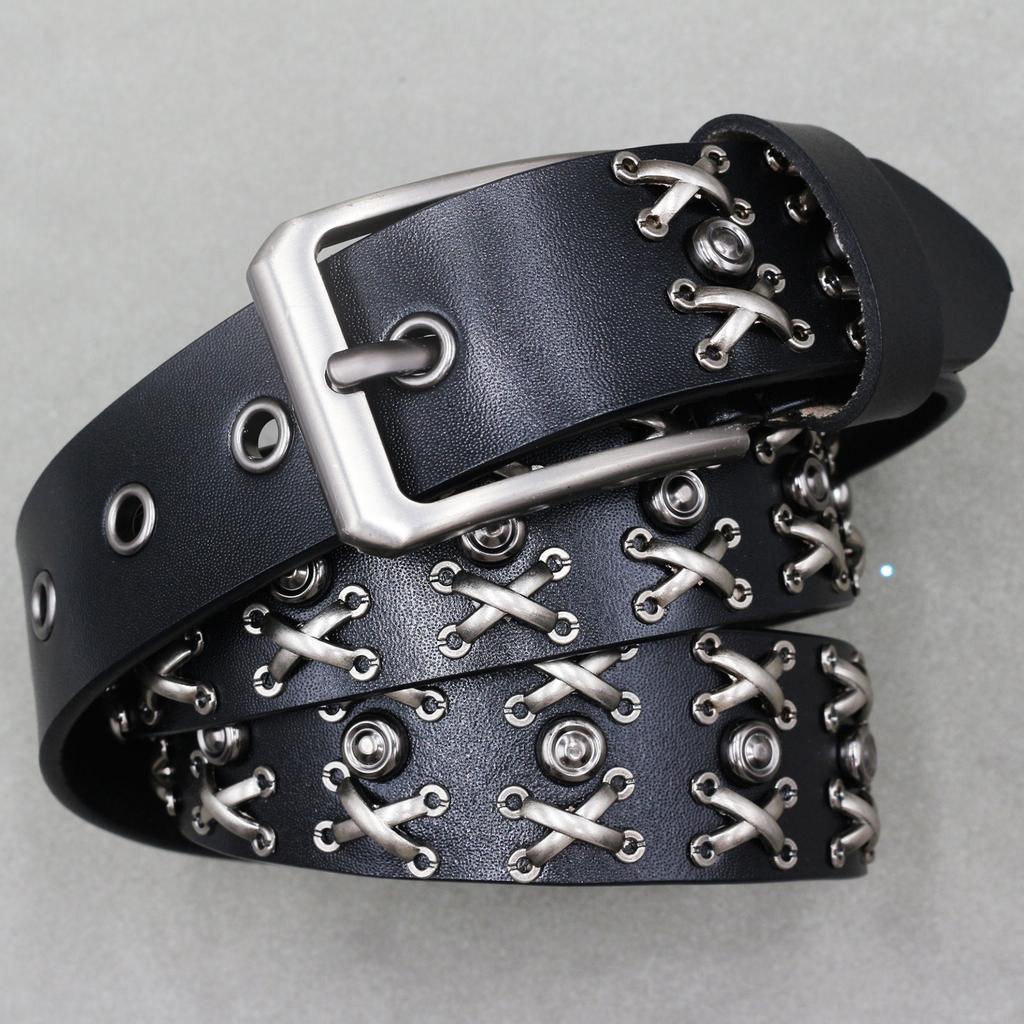 New Rivet Belt Cowhide 3.8 Men's Personalized Decoration Belt Trendy Punk Decoration European and American