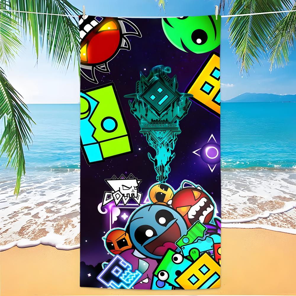 G-Geometry Dash Robtop Games Handtuch Polyester Strandtuch Schnelltrocknend Sandfrei Badetuch Für Sommer Pool Reise Urlaub