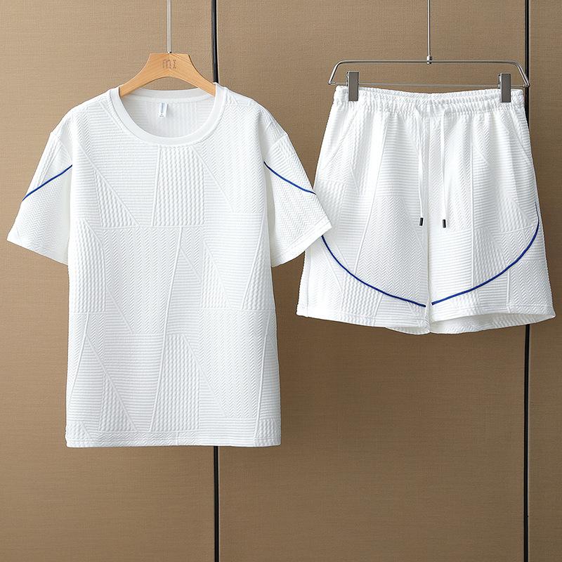 

Мужская летняя свободная футболка с короткими рукавами, шорты, минималистичный спортивный комплект, комплект из двух предметов S белый