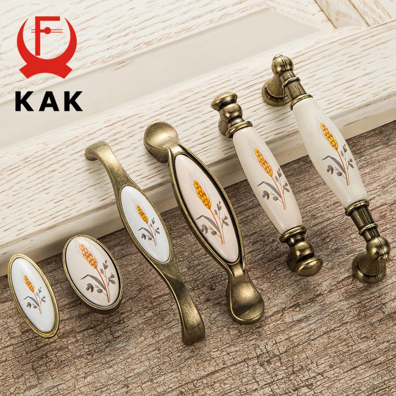 KAK Antik Bronze Keramik Schrankgriffe Zinklegierung Schubladengriffe Griffe Kleiderschrank Türgriff Europäische Möbelgriffe Beschläge