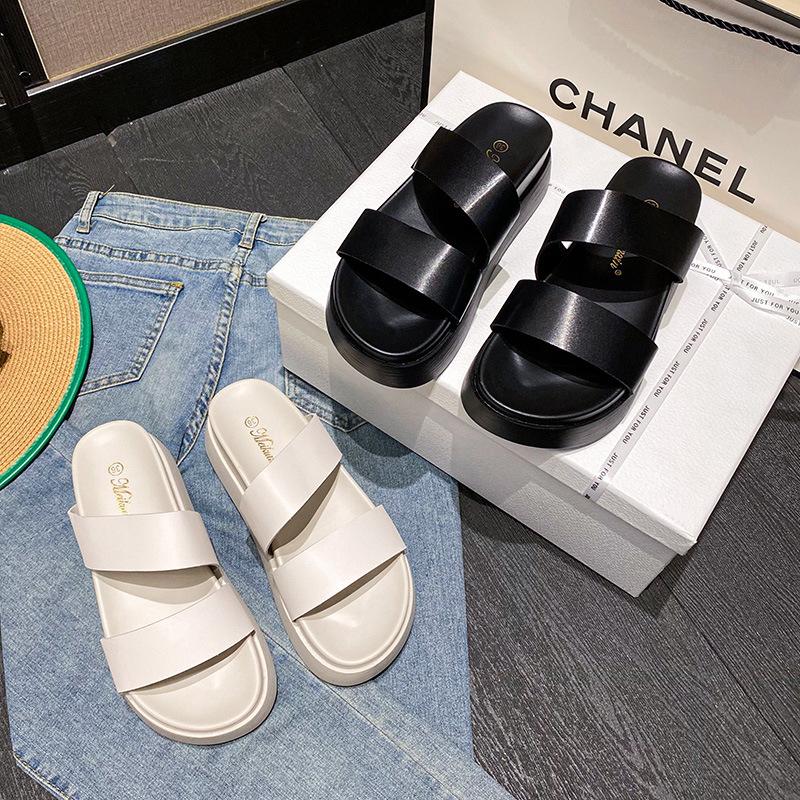 Genuine leather~ Summer double-belt one-word cool slippers with non-slip soft bottom 2025 new open-toed beach women's slippers
