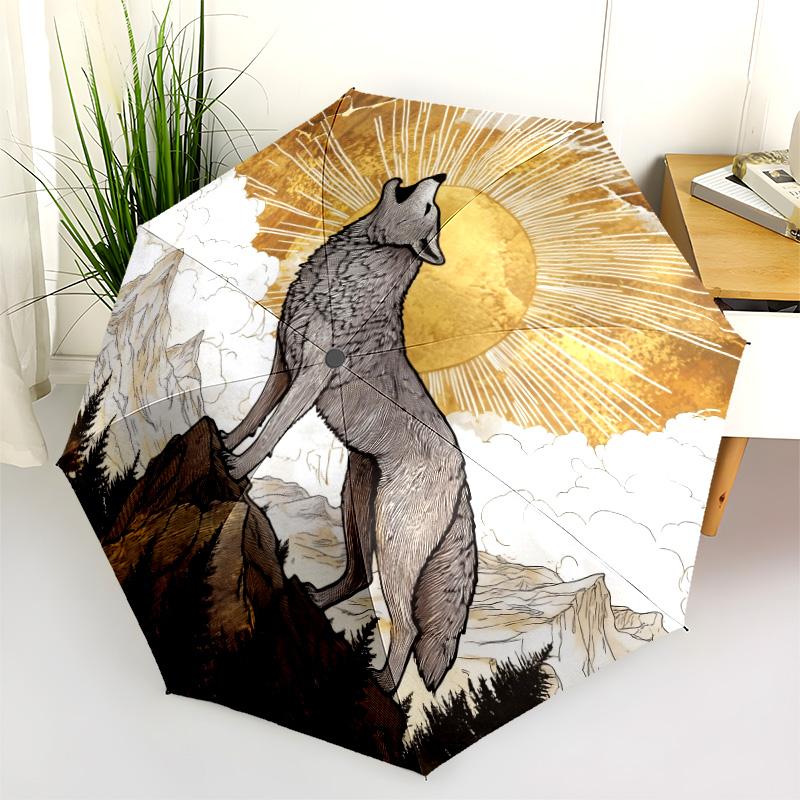 Wolf  Pattern, Automatic Folding Umbrella, Portable and Foldable Design, 8 Ribs, a Christmas or Birthday Gift.