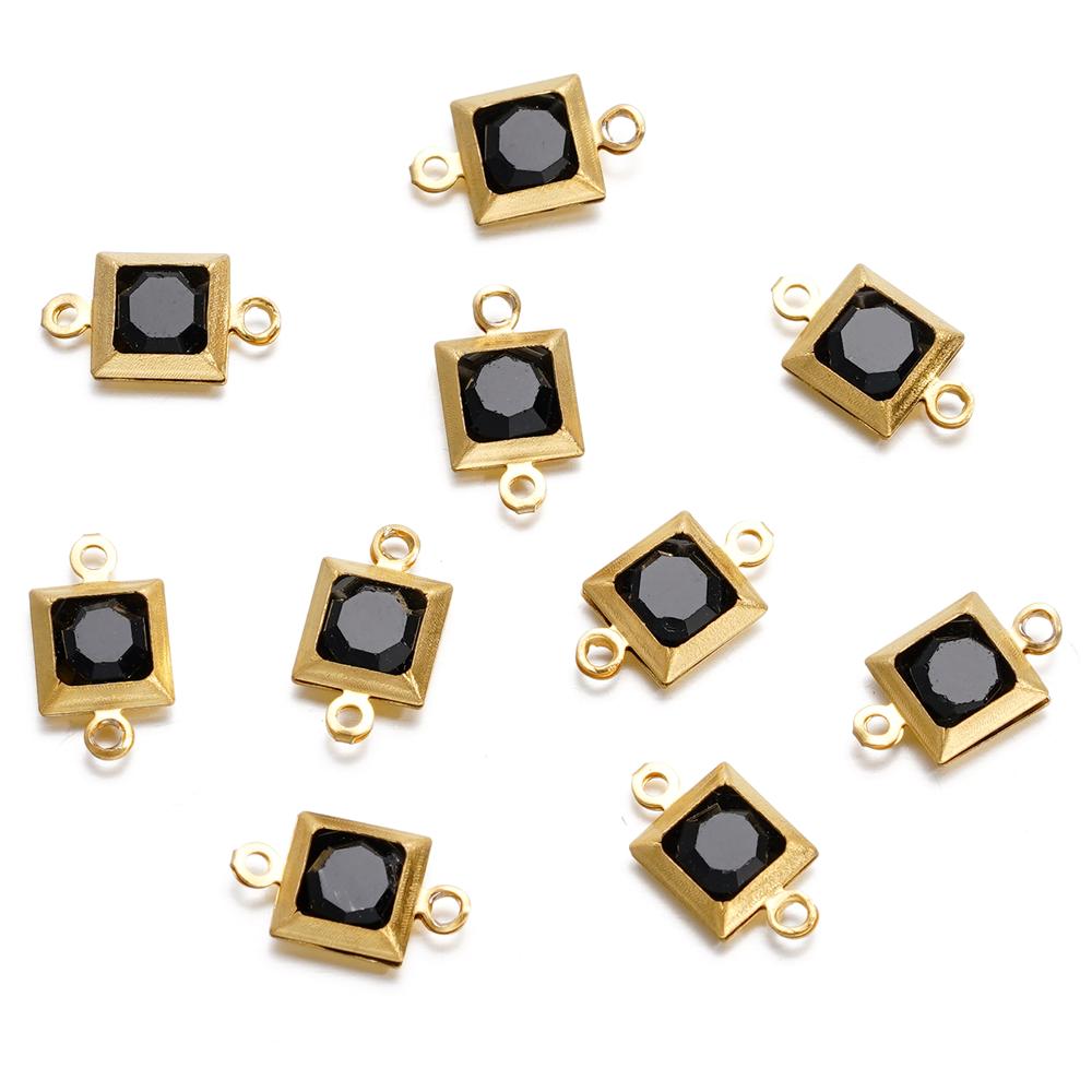 10pcs Stainless Steel Double Holes Square with Rhinestones Bracelet Necklace Pendant Connectors for DIY Jewelry Making Supplies