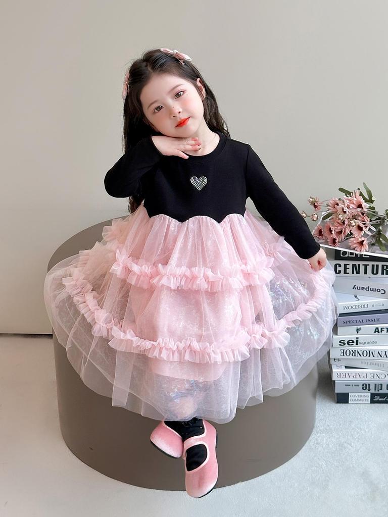 Autumn 2025 Cute Long Sleeve Gauze Dress for Little Girls - Stylish Princess Design
