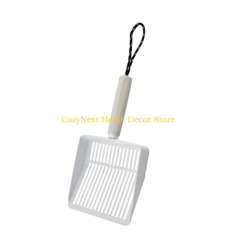 92MF Cats Litter Scooper with Shovel Handle Metal Scoops Hollow Poop Sifter Ergonomic Stainless Steel Handle