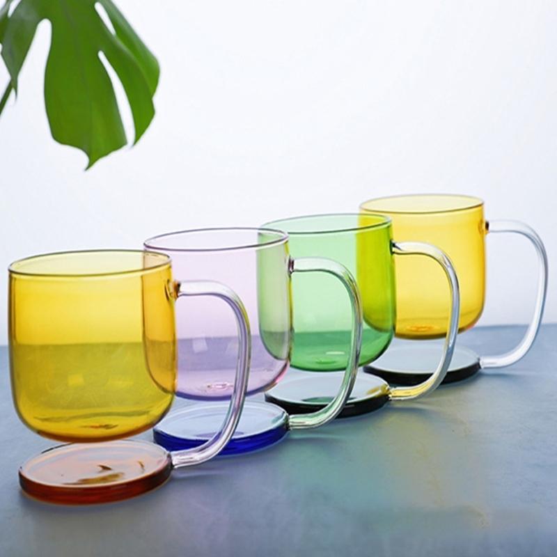Clear Glass Cup with Base and Handle Floating Design Heat Resistant Ergonomic Coffee Mug Drinking Cup Household Use