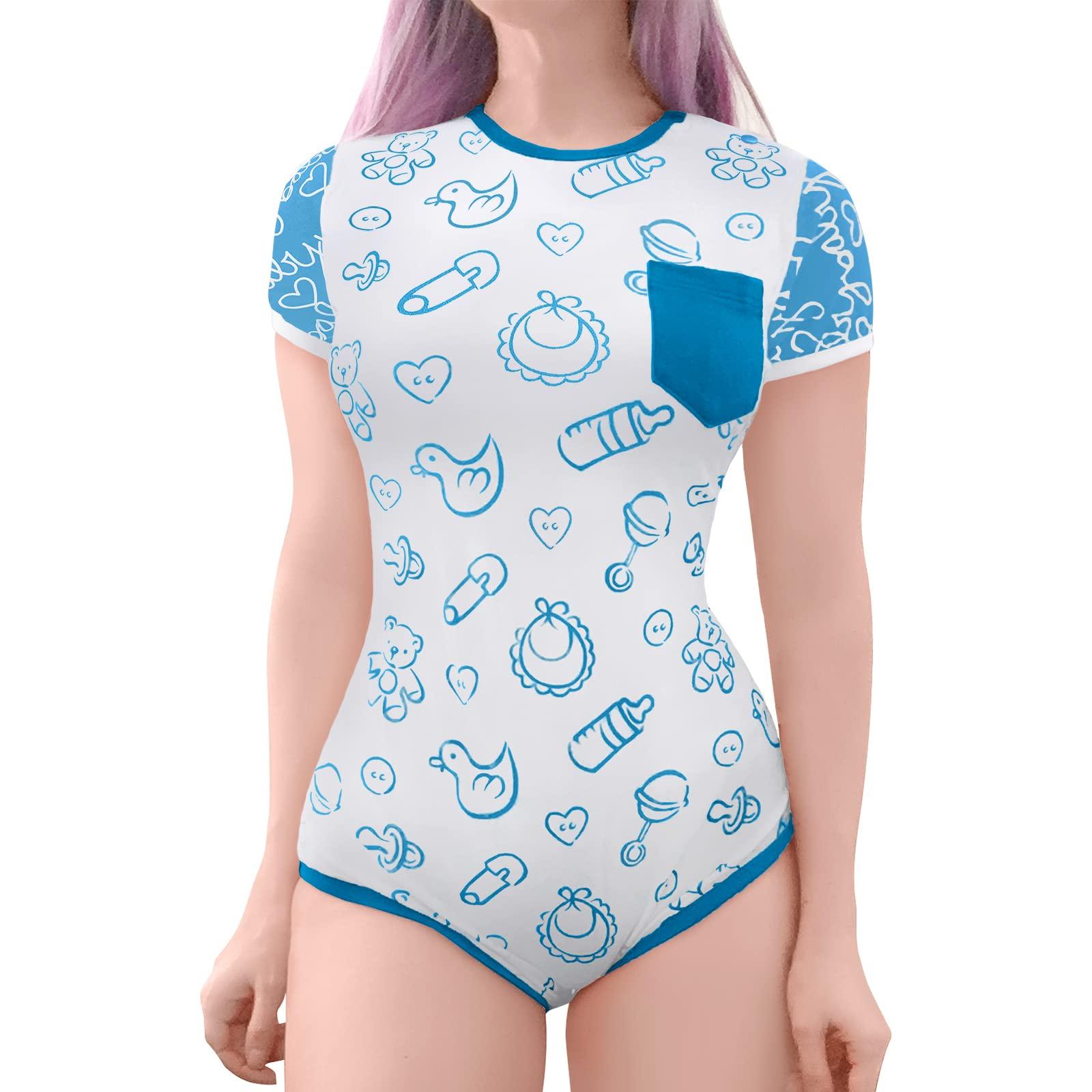 

LittleForBig Adult Romper with Baby Bottle Print, Daycare, Pockets, Unisex, Blue, Size 4XL