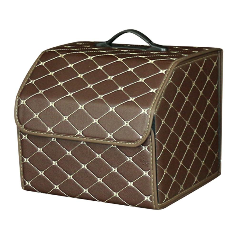 

10006 Складний Органайзер-Контейнер для Багажника Автомобіля Шкіряний Ящик для Зберігання, Малий Розмір Coffee+Beige Line
