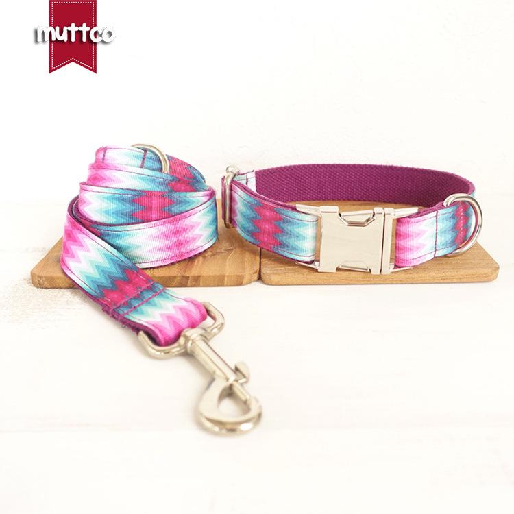 MUTTCO Purple Peacock Floral Dog Collar & Leash Set Medium