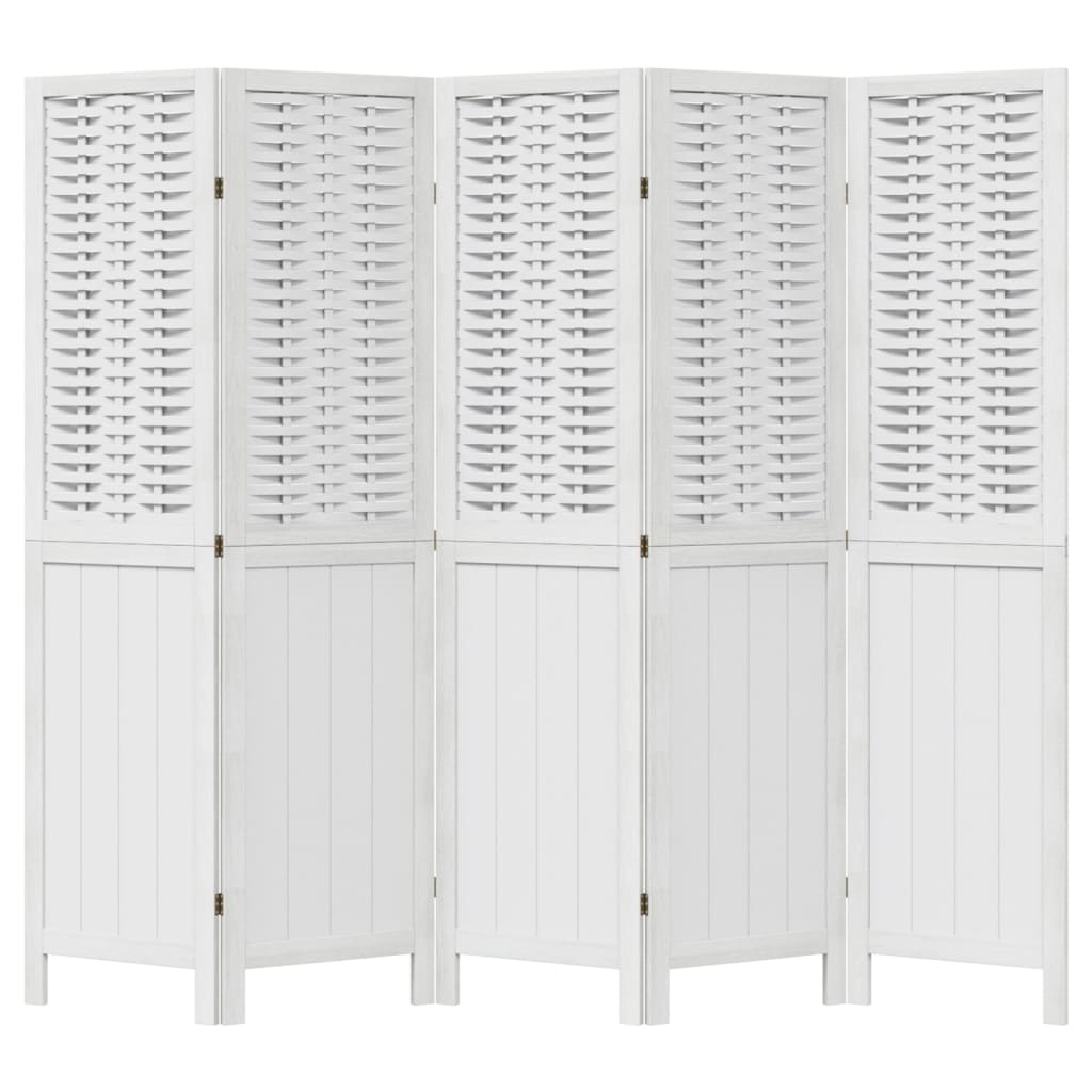 5 Piece Room Divider White Solid Paulownia Wood