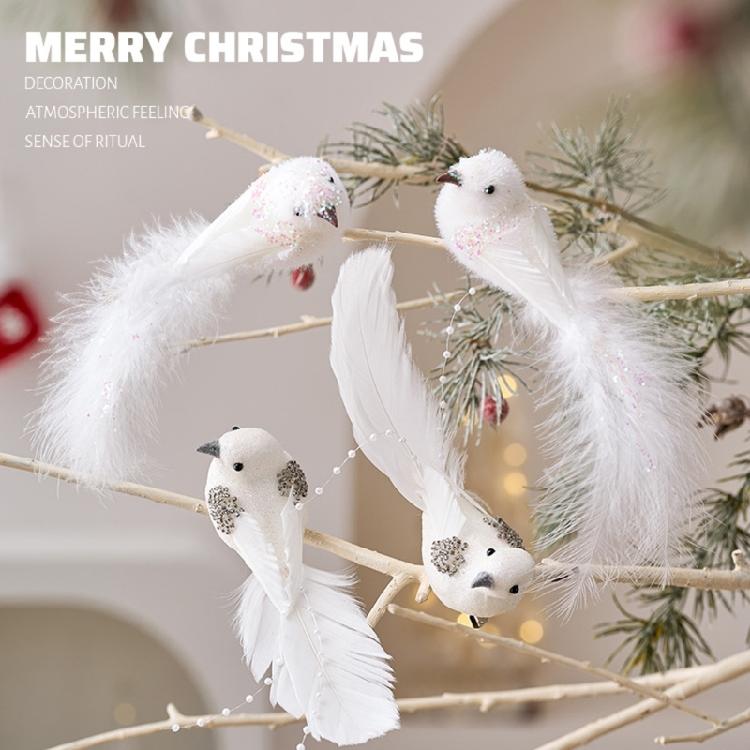 Snowy Feathered Bird Pair Christmas Craft Decorations For Wreaths Tree Home Decoration Premium Plastic Materials Gift For Bird Lover