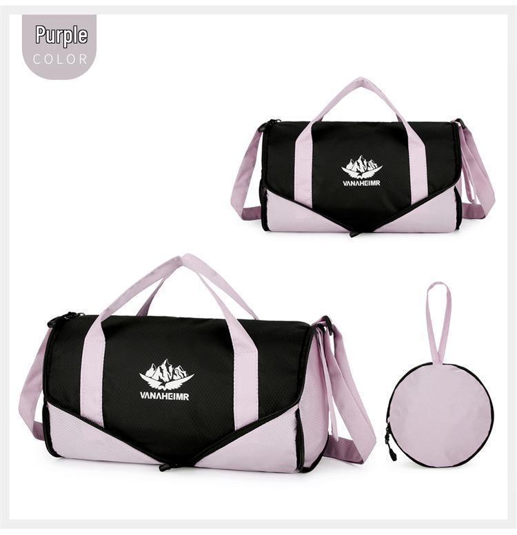 Katlanabilir Tek Omuz Seyahat Spor Çantası: Hafif, Yuvarlak Namlu Tasarımı, Renk Bloklu Moda, Dış Mekan Çapraz Vücut Depolama.