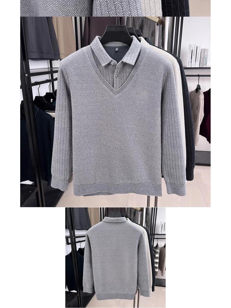 Men's Winter Fleece-Lined Thick Shirt Collar Sweater