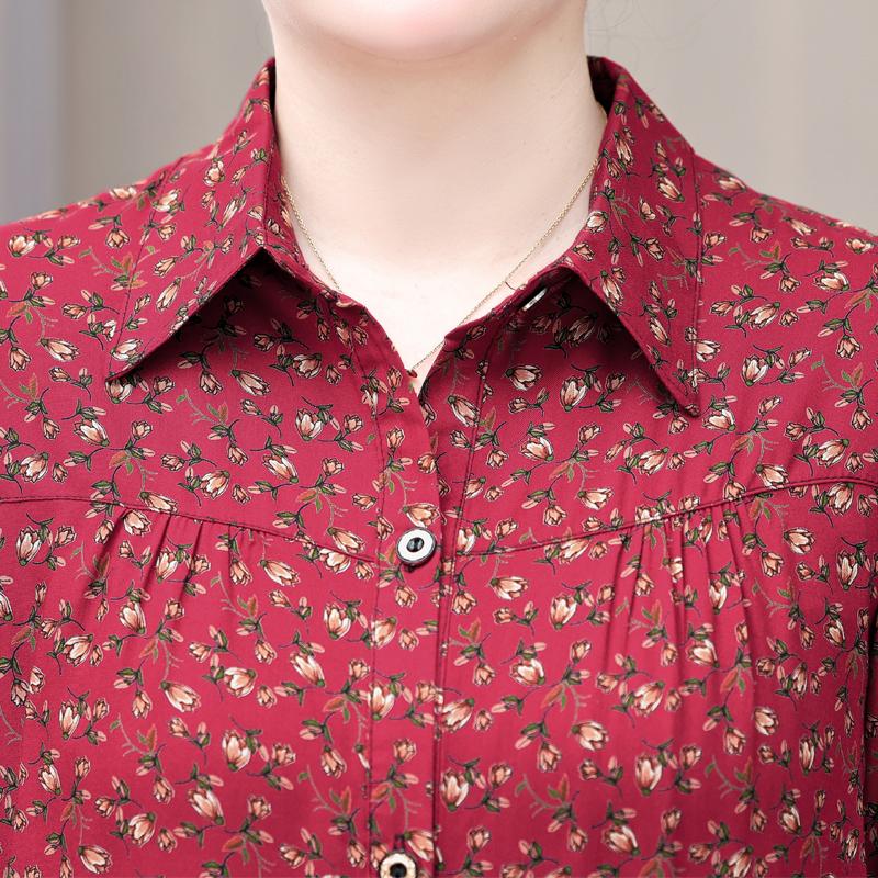 Women's Plus Size Floral Print Blouse – 3/4 Sleeve Button Down Casual Shirt (Sizes XL-6XL) for Middle-Aged Ladies