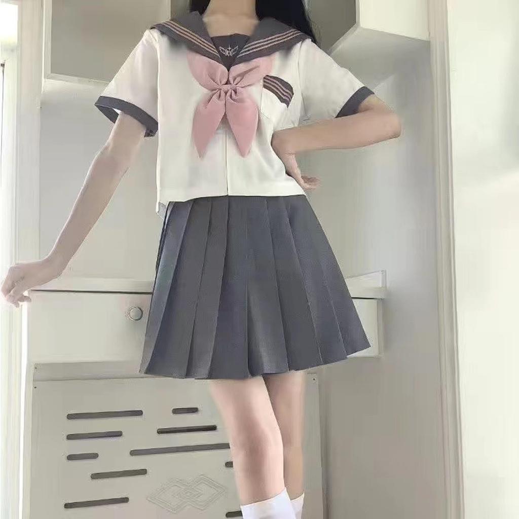 TUAHOUS Sailor Uniform Cosplay Authentic Uniform with Three Grayish Kanto Open Pleated Cute School School British Junior High School Cultural Costume