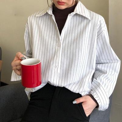 Striped Shirt Women Long Sleeve Korean Elegant Casual Office Lady Oversized Fashion Clothing